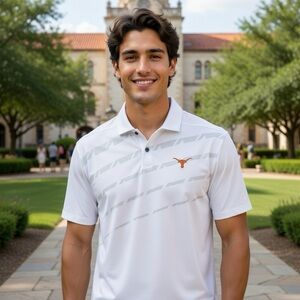 Nike Dri-Fit UT Austin White Polo Shirt Stripes Longhorn  University of Texas